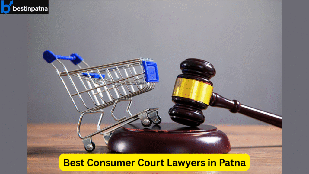 A gavel next to a shopping cart symbolizing consumer rights and justice, representing the Best Consumer Court Lawyers in Patna.