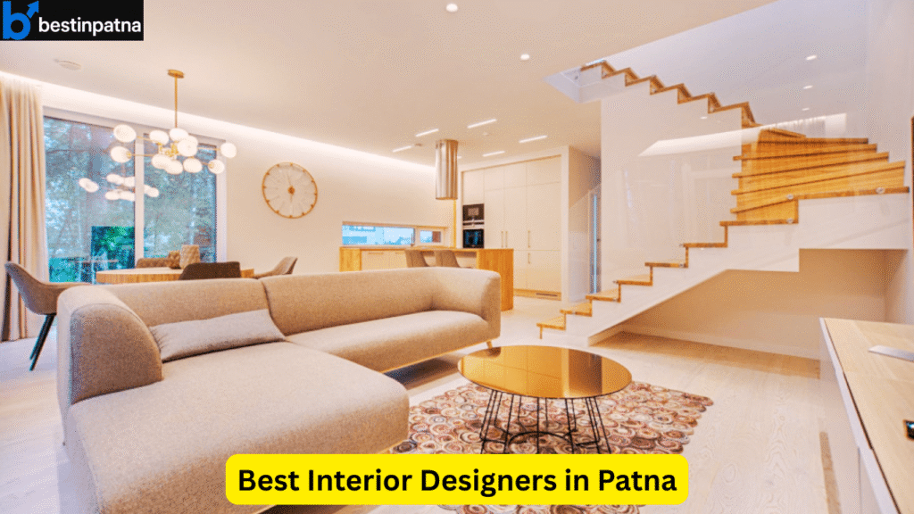 Modern living room and kitchen space designed with elegant furniture and lighting – a perfect example of work by the Best Interior Designers in Patna.